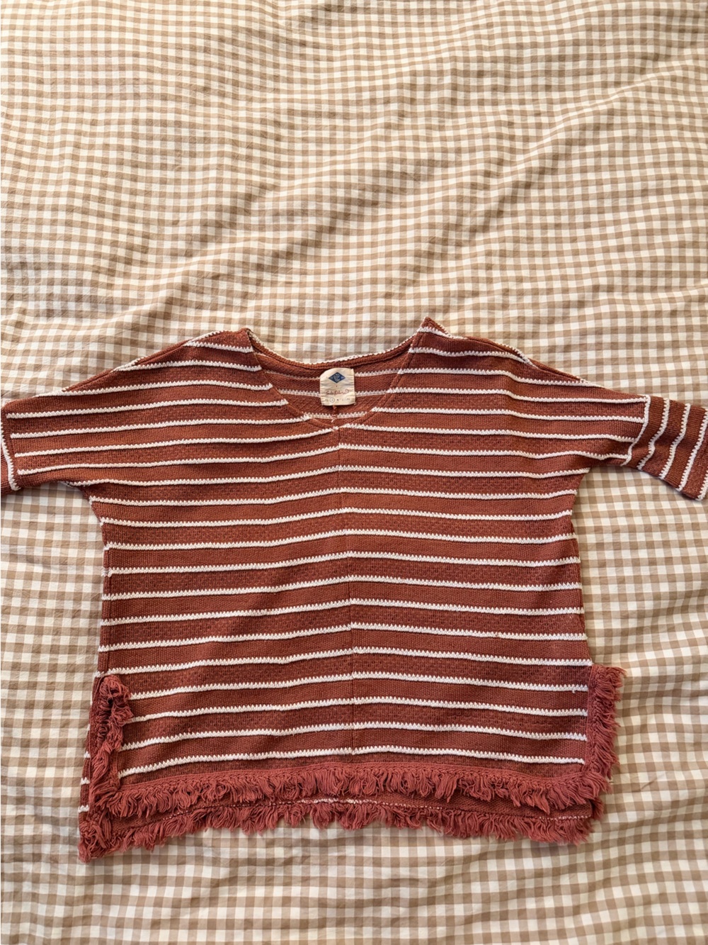 Wild Blue Sadie Robertson Collab Striped Short-Sleeve Knit Pullover with Fringe